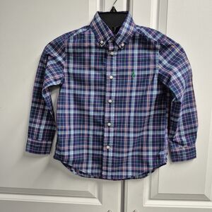 Ralph Lauren Boys' Blue Plaid Button-down Shirt Green Pony Logo, Size 5